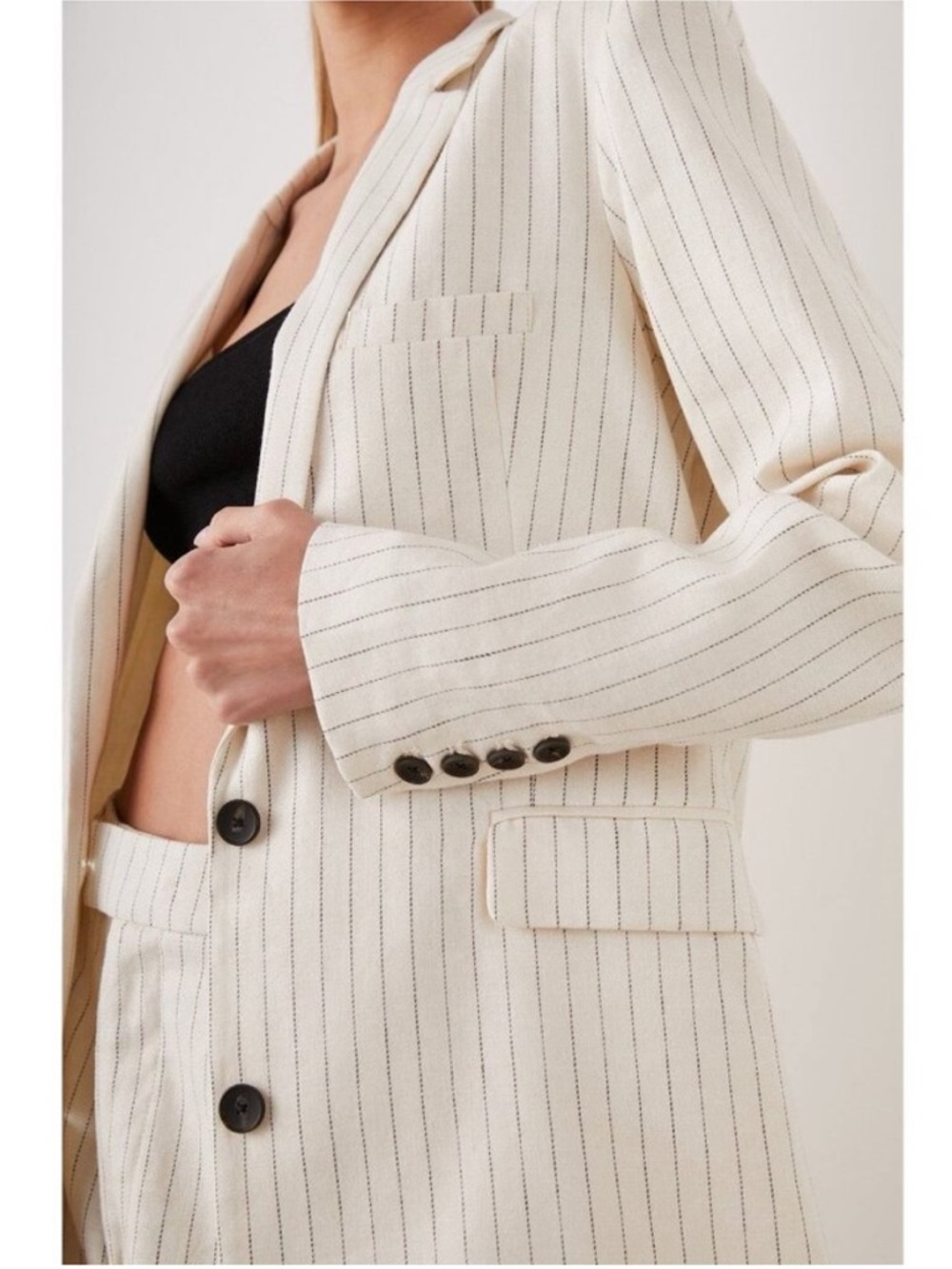 Rails Stanton Ivory Pinstripe Double Button Linen Cotton Blend Blazer Size Small - Picture 8 of 8